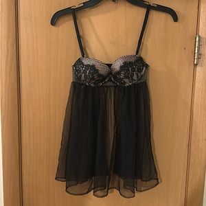 Victoria’s Secret Lingerie Teddy Chemise Sheer Lace Underwire Black Size 32B